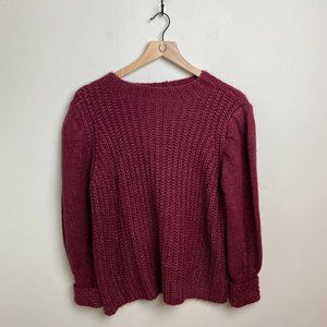 Lulus Knit Puff Sleeve Purple Crew Sweater Sz L